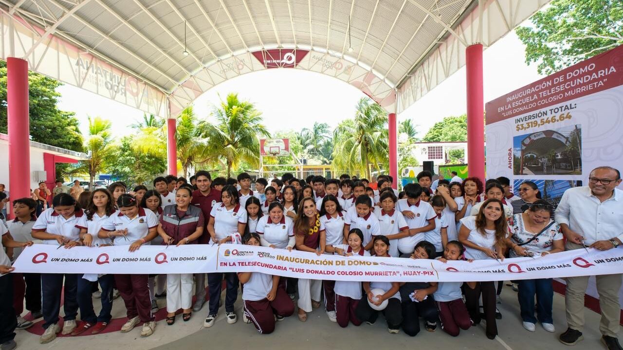 Entrega Mara Lezama nuevo domo en Huay-Pix y fortalece infraestructura educativa para telesecundaria y telebachillerato
